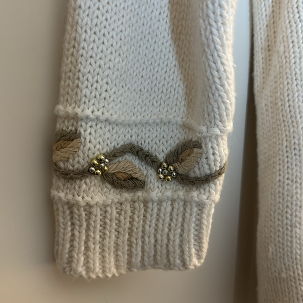 Vintage Talbots Hand Knit Beaded Floral‎ Sweater Ivory Mock Neck Size S - Picture 7 of 17